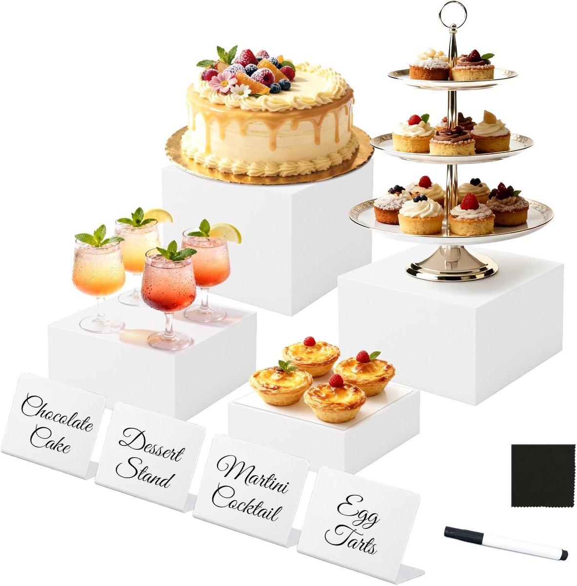 4 stuks buffetstandaard, witte acryl buffetvoetjes (15,24/16,51/17,78/20,32 cm), desserttafeldisplayset voor buffetten, displaystandaard voor sieraden en figuren