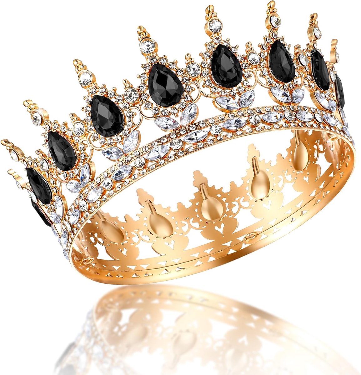 Gouden kroon voor dames, koninginnenkroon, strass-bruidskronen en tiara's, kristallen bruidshaaraccessoires voor prinsessenfeest, verjaardagskostuum, geschikt als foto-rekwisiet