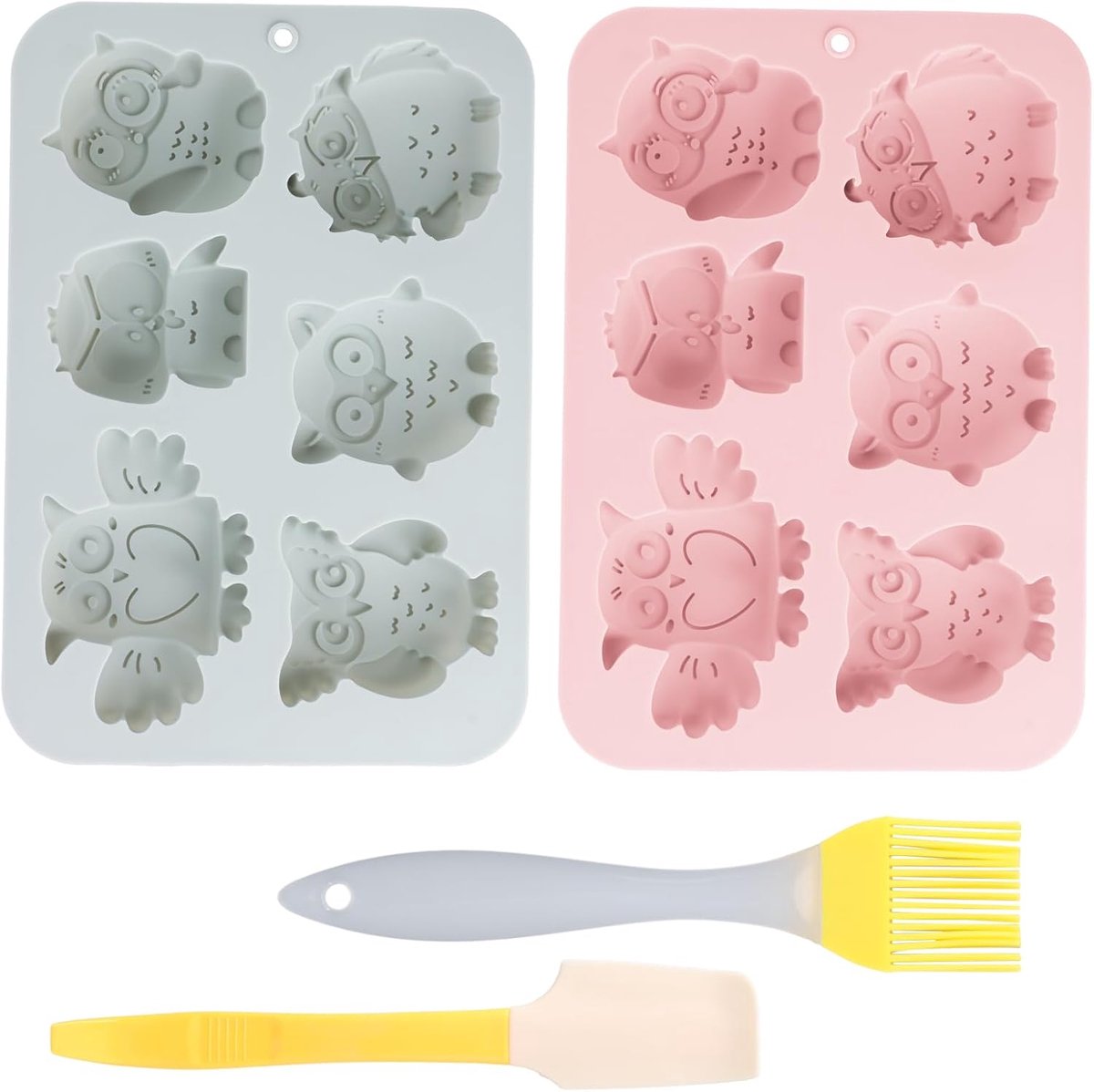 2 stuks 6 gaten chocoladevorm met spatel en oliekwast siliconen gummibeertjes vorm bonbonvorm siliconen voor snoep, gelei, chocolade, fondant, zeep
