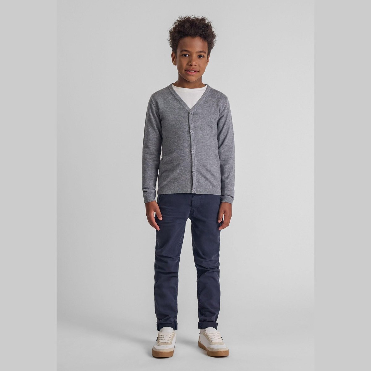 Minoti gebreid vest jongens met V-hals - viscose - grijs