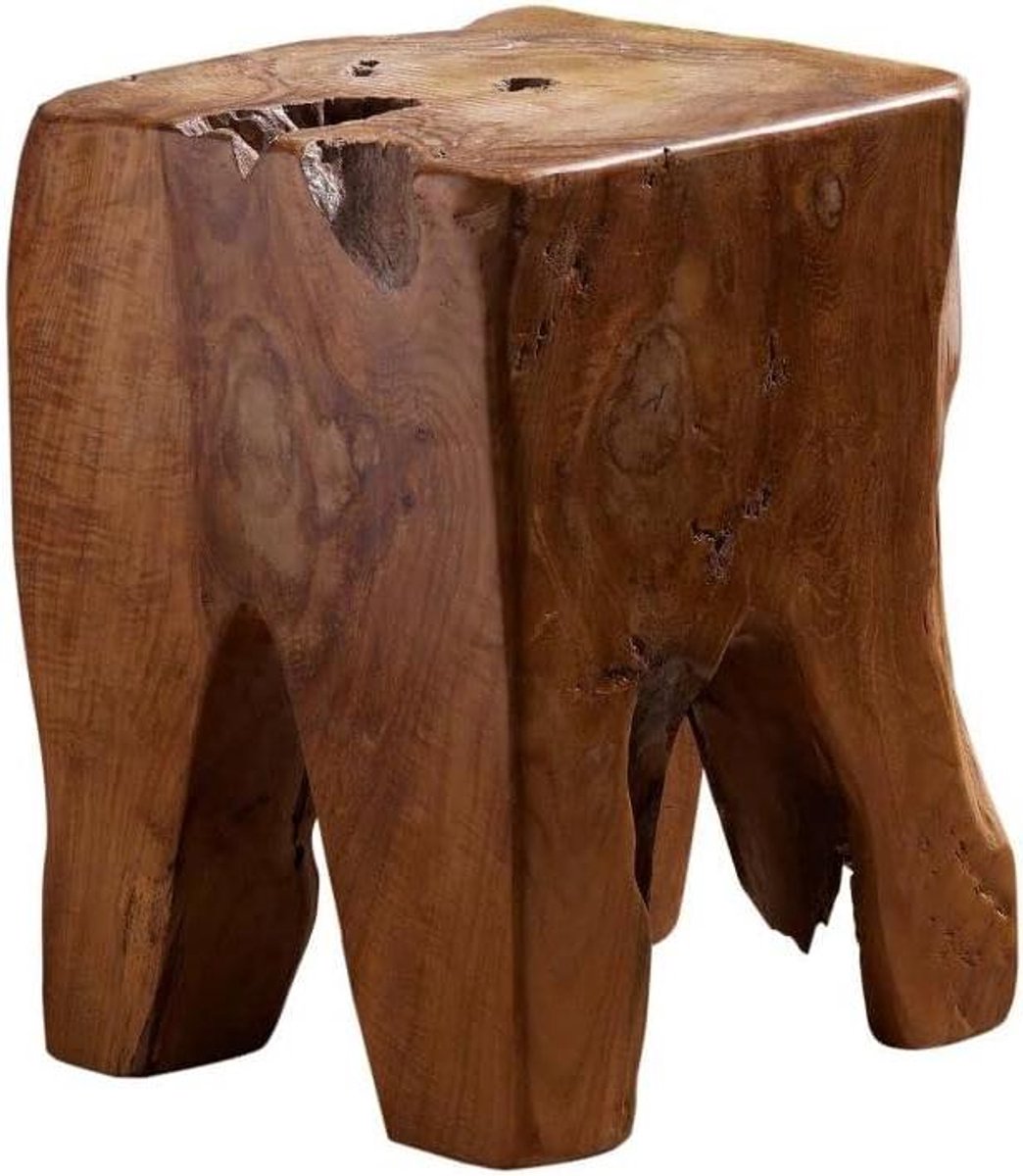 Hocker Teak Wortel - Voetenbankje Bijzettafel - Woonkamer Decoratie - Uniek Wortel Design - 30x30x40 cm - Naturel