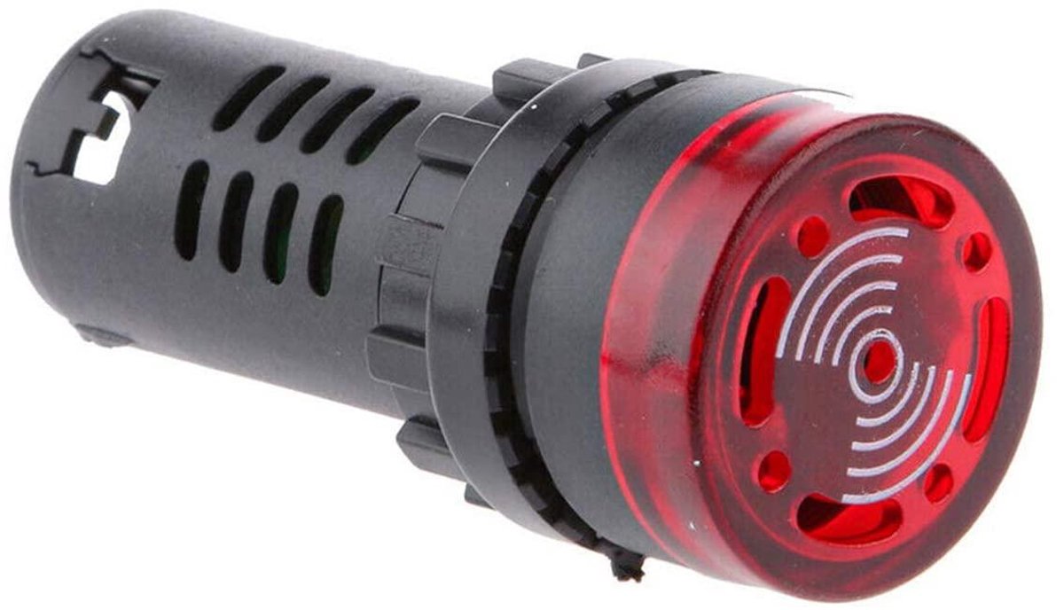 LED Indicator Buzzer - Akoestisch Alarm - Signaalweergave - Inbouwgat 22mm - 12V AC/DC - Rood