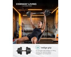 Conway Living® Halter en Dumbells Gietijzer - Dumbells set Verstelbare - Halterset 20 kg - Halterstang met Gewichten - Zwart - Anti Slip