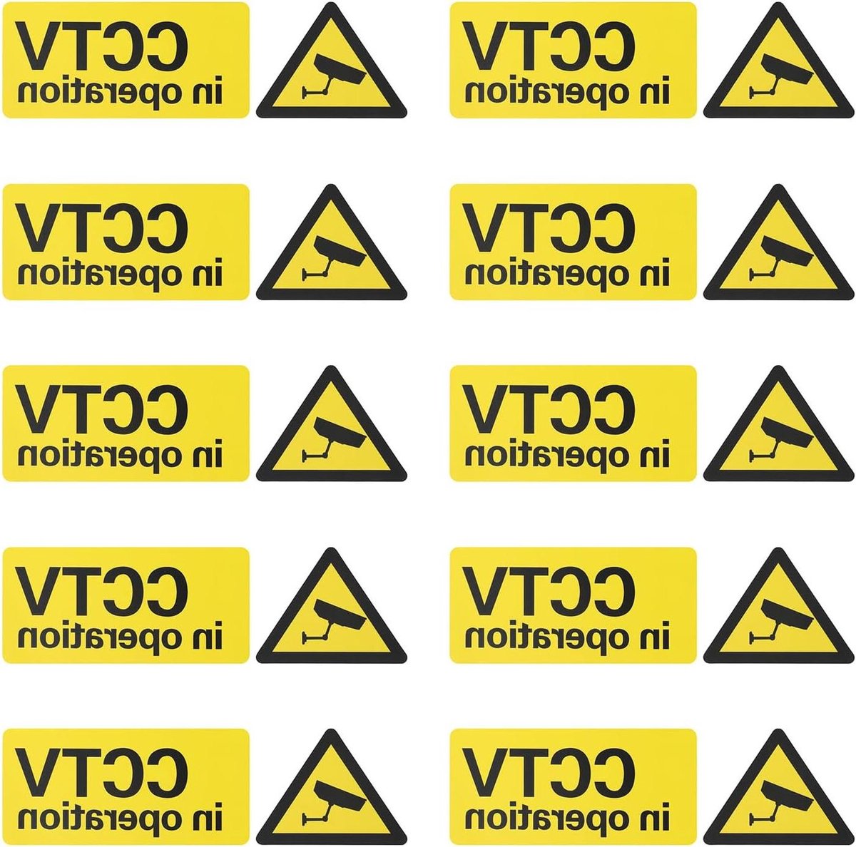 CCTV Waarschuwingsstickers - Beveiligingsstickers Camera - Afschrikking Diefstal - Weerbestendig PVC - 15x5cm - Geel Wit
