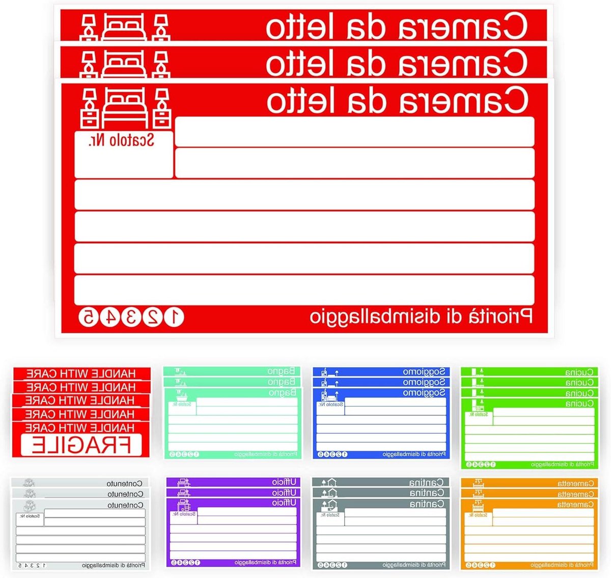 Stickers voor verhuisdozen - Verhuisstickers Etiketten - Dozen Organiseren - Met Fragile Etiket - 15 x 8 cm - IT