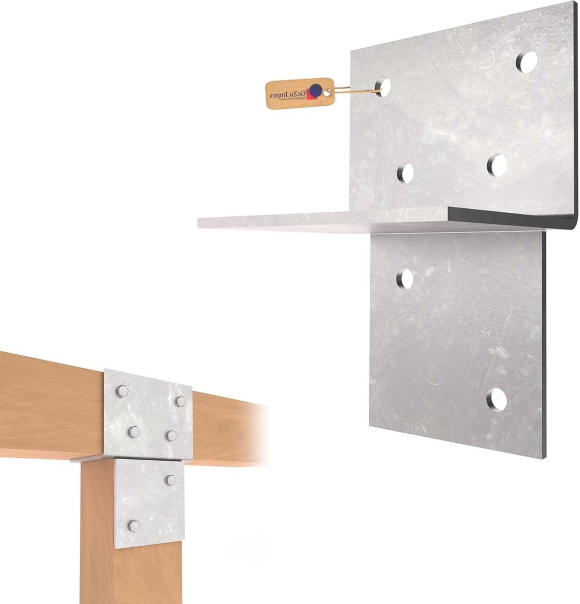 Houtverbinding T Stuk - Verbindingsbeugel Hoekstuk - Houten Constructies Bouwen - Thermisch Verzinkt Staal - 71x71mm Set van 4 - Grijs