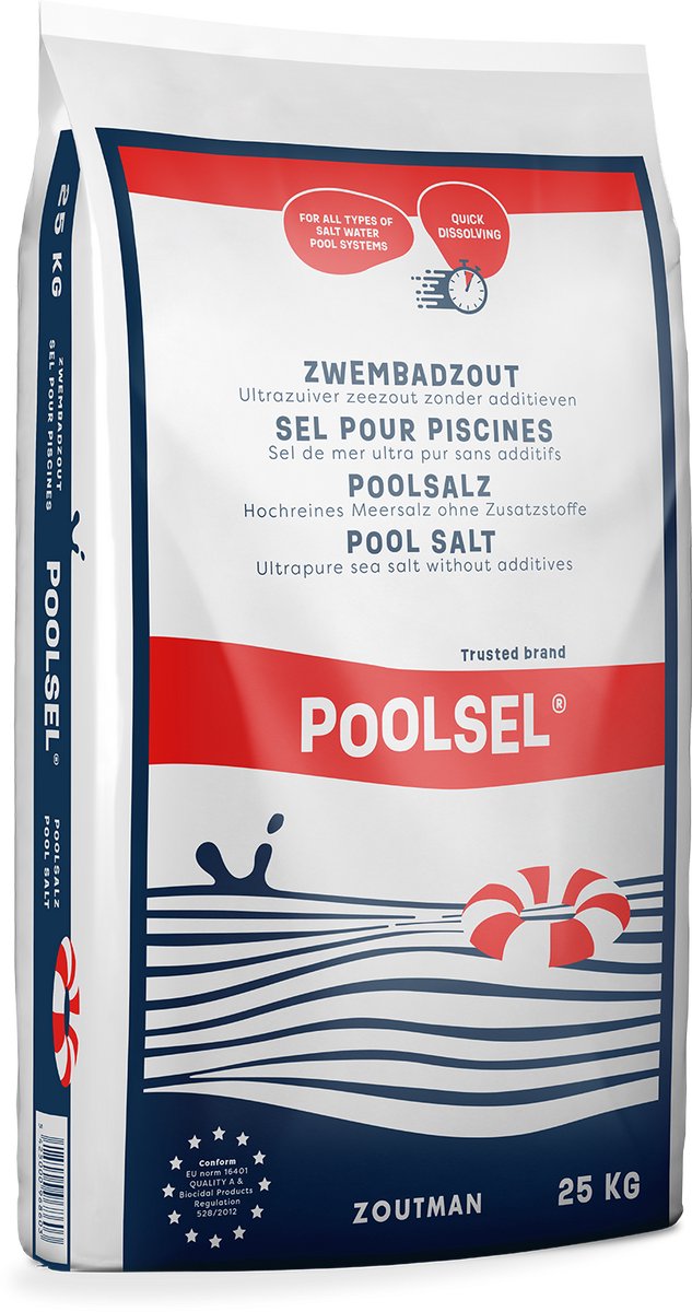 POOLSEL - Zout voor zwembad - 25kg - Zwembadwater - 100% natuurlijk product - EN 16401 type A