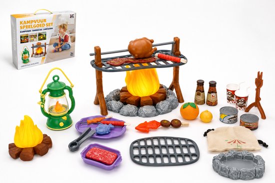 Kampvuur Speelgoed Set – Camping & Barbecue Speelset – Kinderen vanaf 3 jaar - 3+ - 28 accessoires - Speelgoedkeuken - Keuken voor kinderen