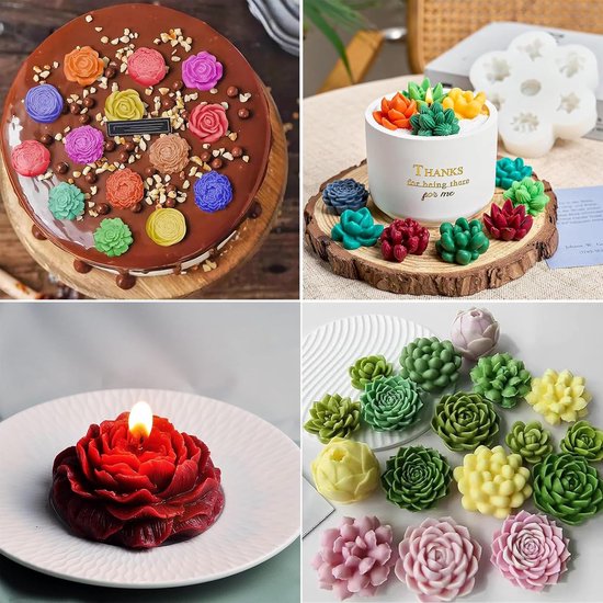 3D Kaarsenmal Bloemen Siliconen Vorm Bloemen Siliconenmallen Kaarsen Gietmallen Fondant Mold (Kaktussen en Rozen Mallen) — afbeelding 5