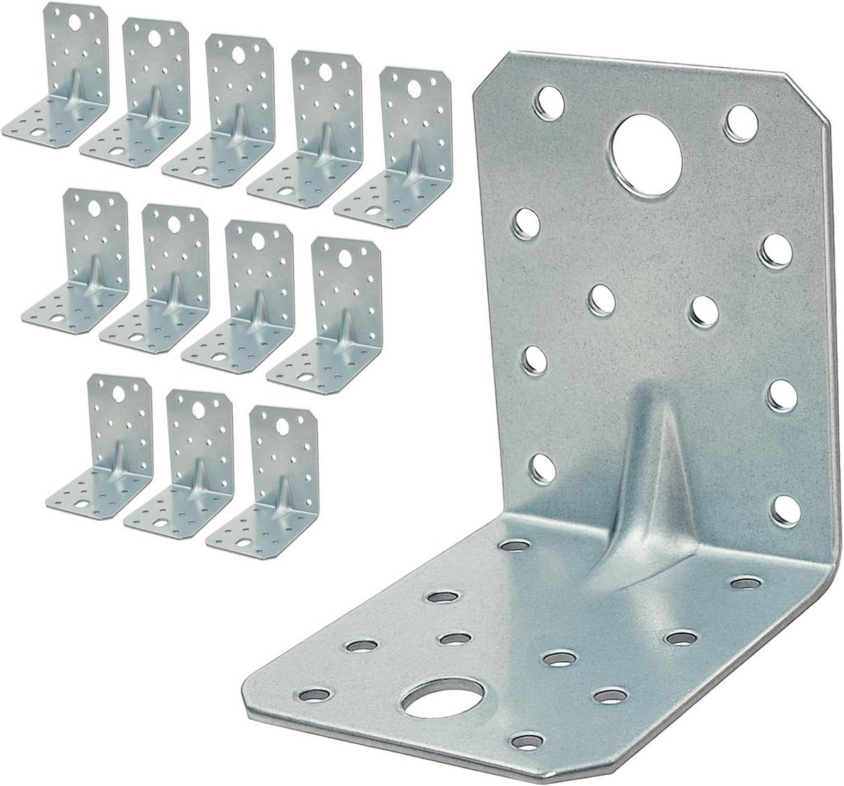 Hoekbeugels - Versterkte L-connectoren - Houtverbindingen Versterken - Dubbele Versteviging - 70 x 70 x 55 mm - Zilver