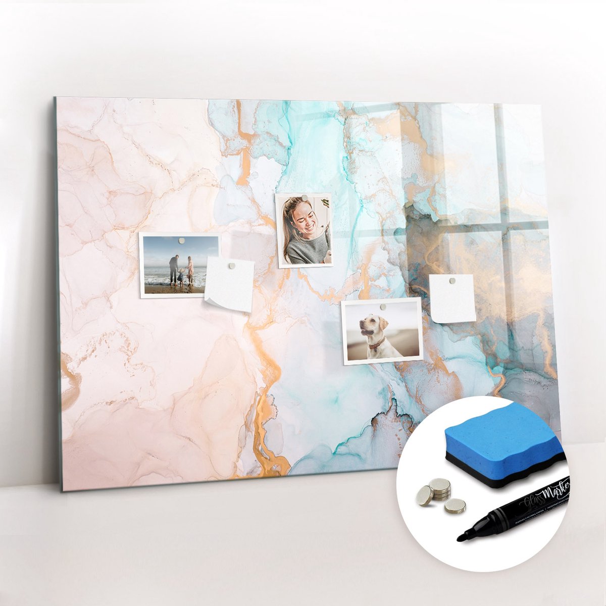 Tulup Whitebord - Abstracte schilderkunst - 100 x 70 cm - Veelkleurig Magnetisch Wandbord - Gratis 5 Sterke Magneten + Whiteboard Marker & Wisser - Scandinavisch Design Bord - Magneetbord Keuken - Planning Muur