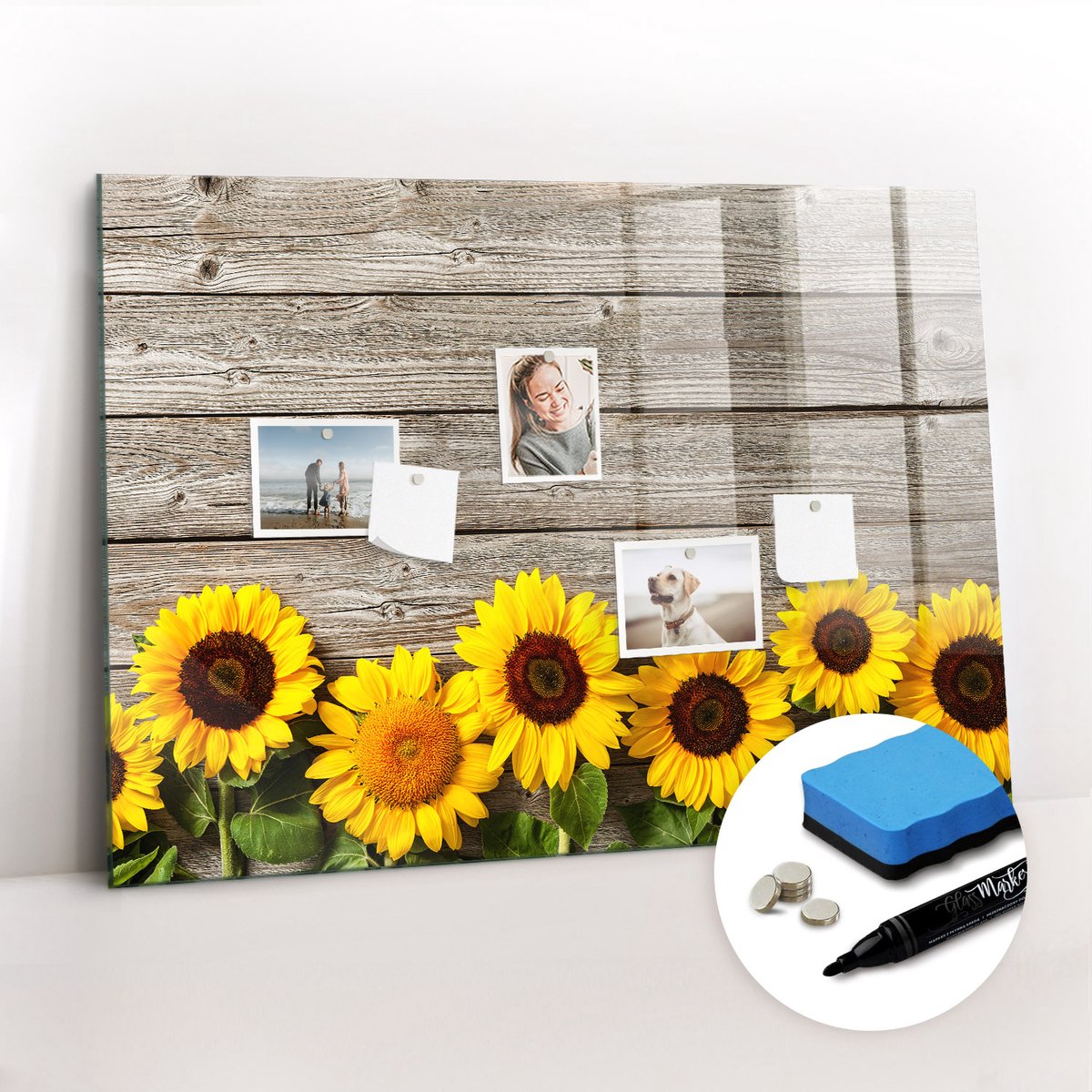 Tulup Whitebord - Zonnebloemen - 100 x 70 cm - Veelkleurig Foto Magneetbord - Gratis 5 Sterke Magneten + Whiteboard Marker & Wisser - Minimalistisch Prikbord - Memo Magneetbord - Planning Muur