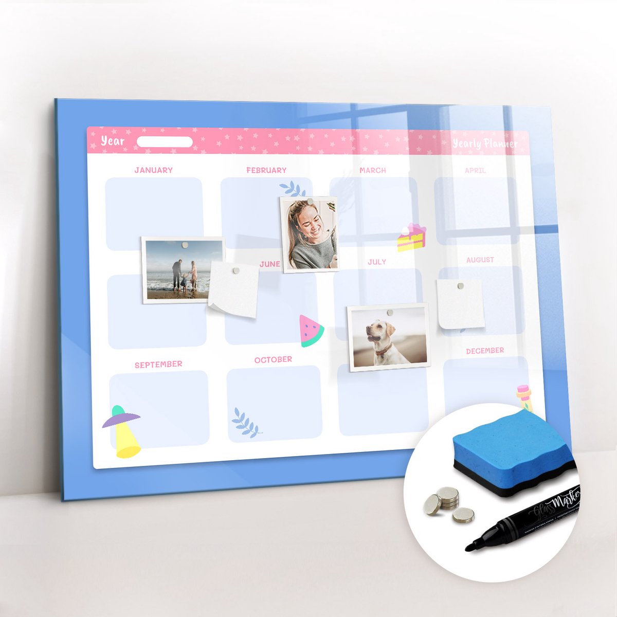 Tulup Whitebord - Maandplanner voor op kantoor - 100 x 70 cm - Blauw Magnetisch Bord Kind - Gratis 5 Sterke Magneten + Whiteboard Marker & Wisser - Organizer Muur - Magnetic Board - Planning Muur