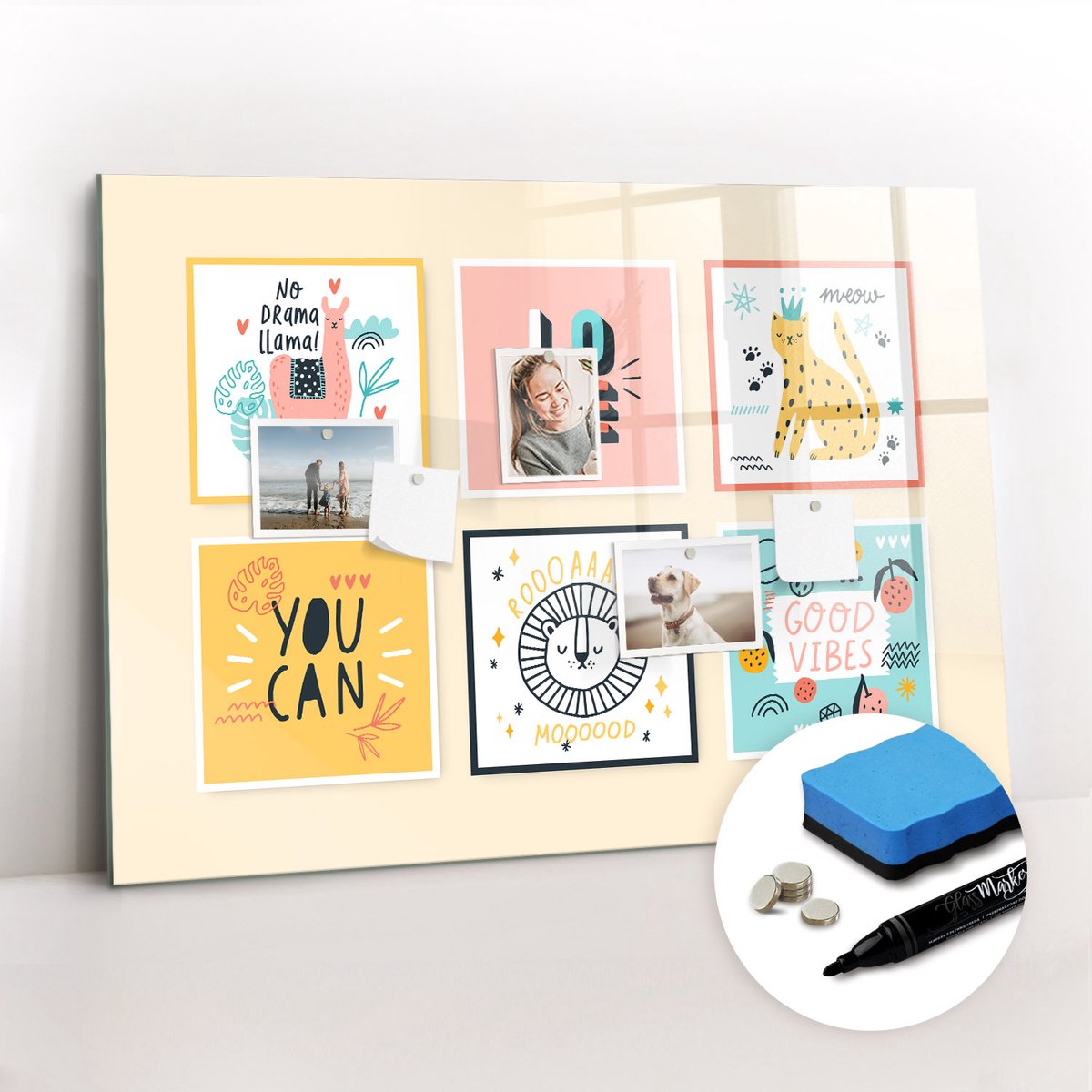 Tulup Whitebord - Motiverende slogans - 100 x 70 cm - Veelkleurig Magneetbord Design - Gratis 5 Sterke Magneten + Whiteboard Marker & Wisser - Stylish Memo Board - Memo Bord - Organiseer Je Bureau