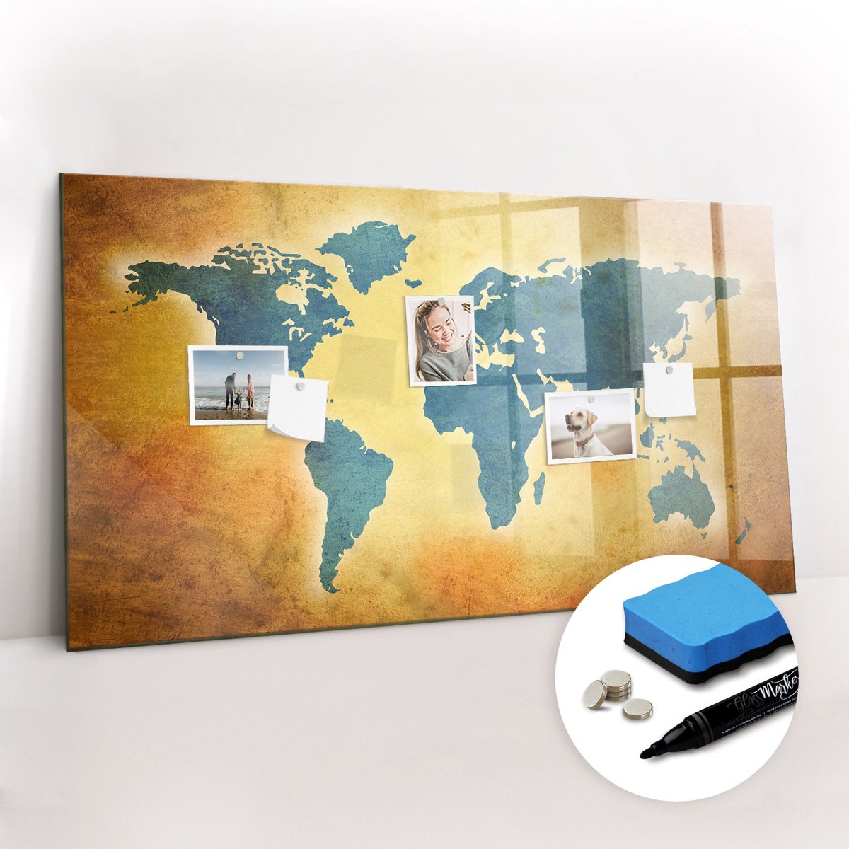 Tulup Whitebord - Historische wereldkaart - 120 x 60 cm - Veelkleurig Magnetisch Bord Kind - Gratis 5 Sterke Magneten + Whiteboard Marker & Wisser - Stylish Memo Board - Magneetbord Foto - Notitiebord Werkplek