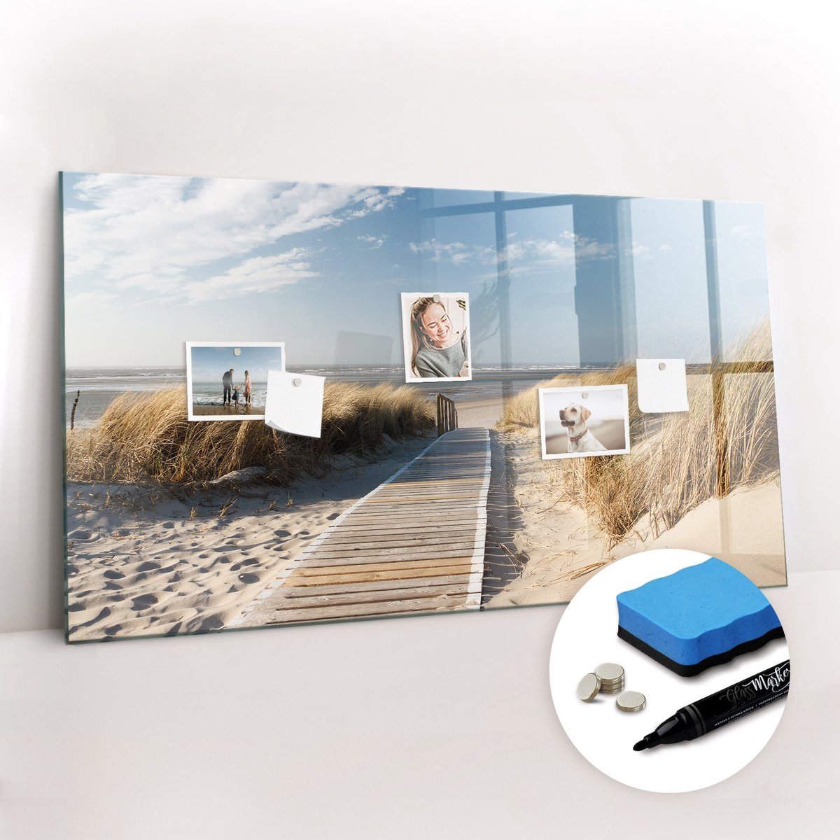 Tulup Whitebord - Uitzicht op het strand - 120 x 60 cm - Veelkleurig Magneetbord Keuken - Gratis 5 Sterke Magneten + Whiteboard Marker & Wisser - Scandinavisch Design Bord - Magnetisch Wandbord - Organiseer Je Bureau