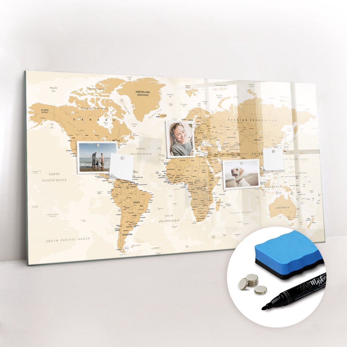 Tulup Whitebord - Politieke wereldkaart - 120 x 60 cm - Oranje Memobord Magnetisch - Gratis 5 Sterke Magneten + Whiteboard Marker & Wisser - Industrieel Wandbord - Magneetbord Muur - Inspiratiebord Kantoor