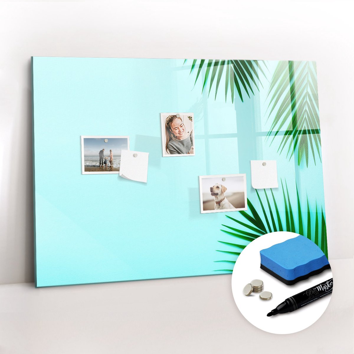 Tulup Whitebord - Tropische junglebladeren - 100 x 70 cm - Groente Memo Magneetbord - Gratis 5 Sterke Magneten + Whiteboard Marker & Wisser - Interieur Accessoires Kantoor - Magnetic Board - Ideeënbord Thuiswerkplek