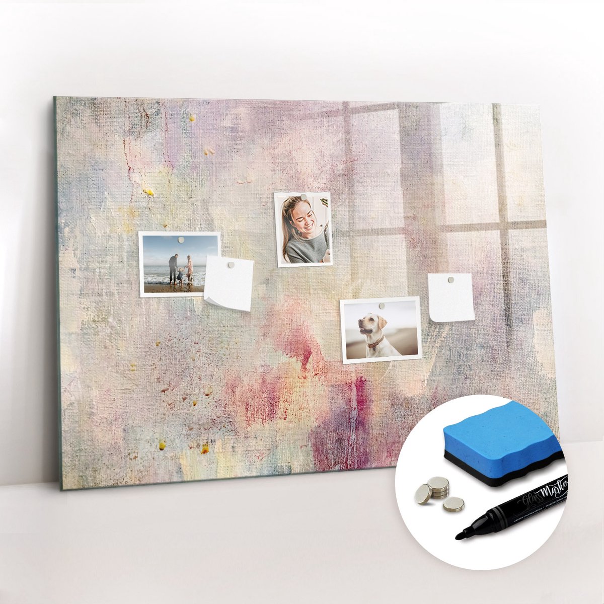 Tulup Whitebord - Geschilderde abstractie - 100 x 70 cm - Veelkleurig Magneetbord Keuken - Gratis 5 Sterke Magneten + Whiteboard Marker & Wisser - Wanddecoratie Kantoor - Memobord Glas - Inspiratiebord Kantoor