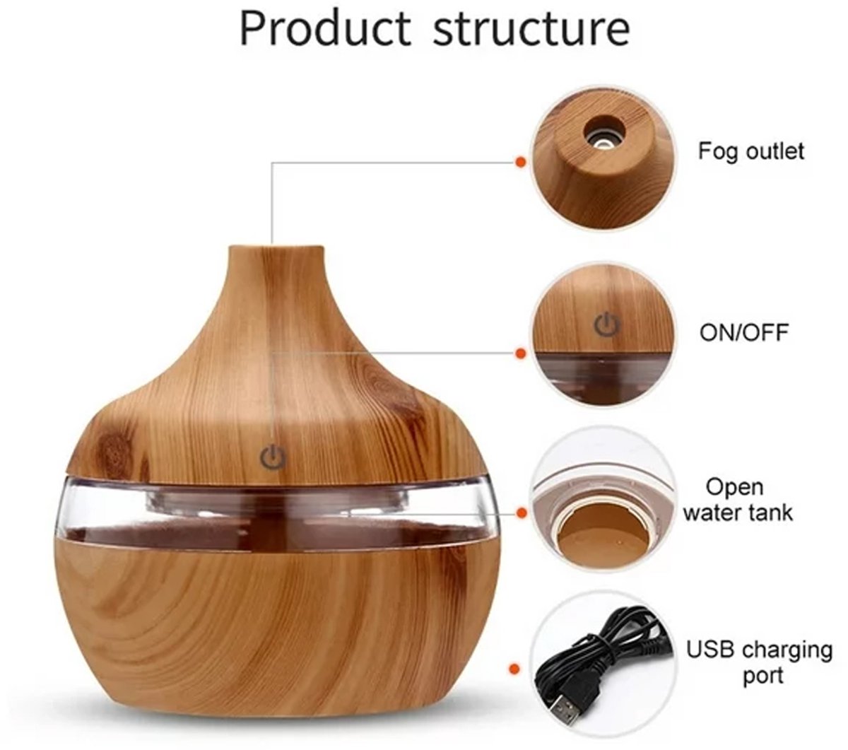 Aroma-diffuser voor etherische oliën met LED-verlichting - Luchtbevochtiger (300 ml) — cadeau in Wonen & Interieur - foto 4