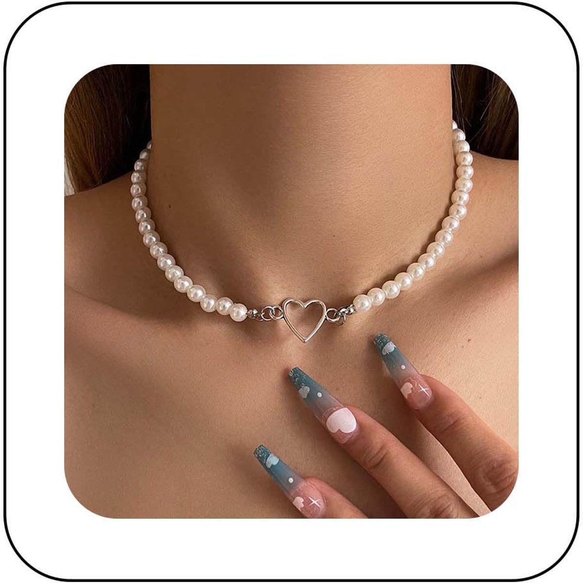 parelchoker halsketting ketting zilveren hart hanger halskettingen bruiloft bruidsmeisjes wit sierlijke parel choker barok parelstrengen ketting sieraden voor vrouwen en meisjes
