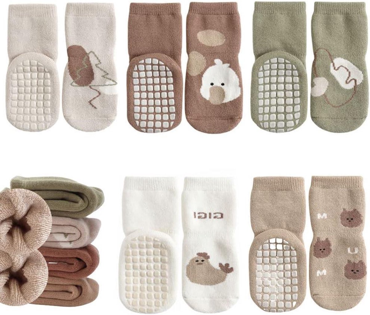 Babysokken Winter - Antislip Sokken - Warmte en Veiligheid - Extra Dik - 5 Paar - Mix Kleuren