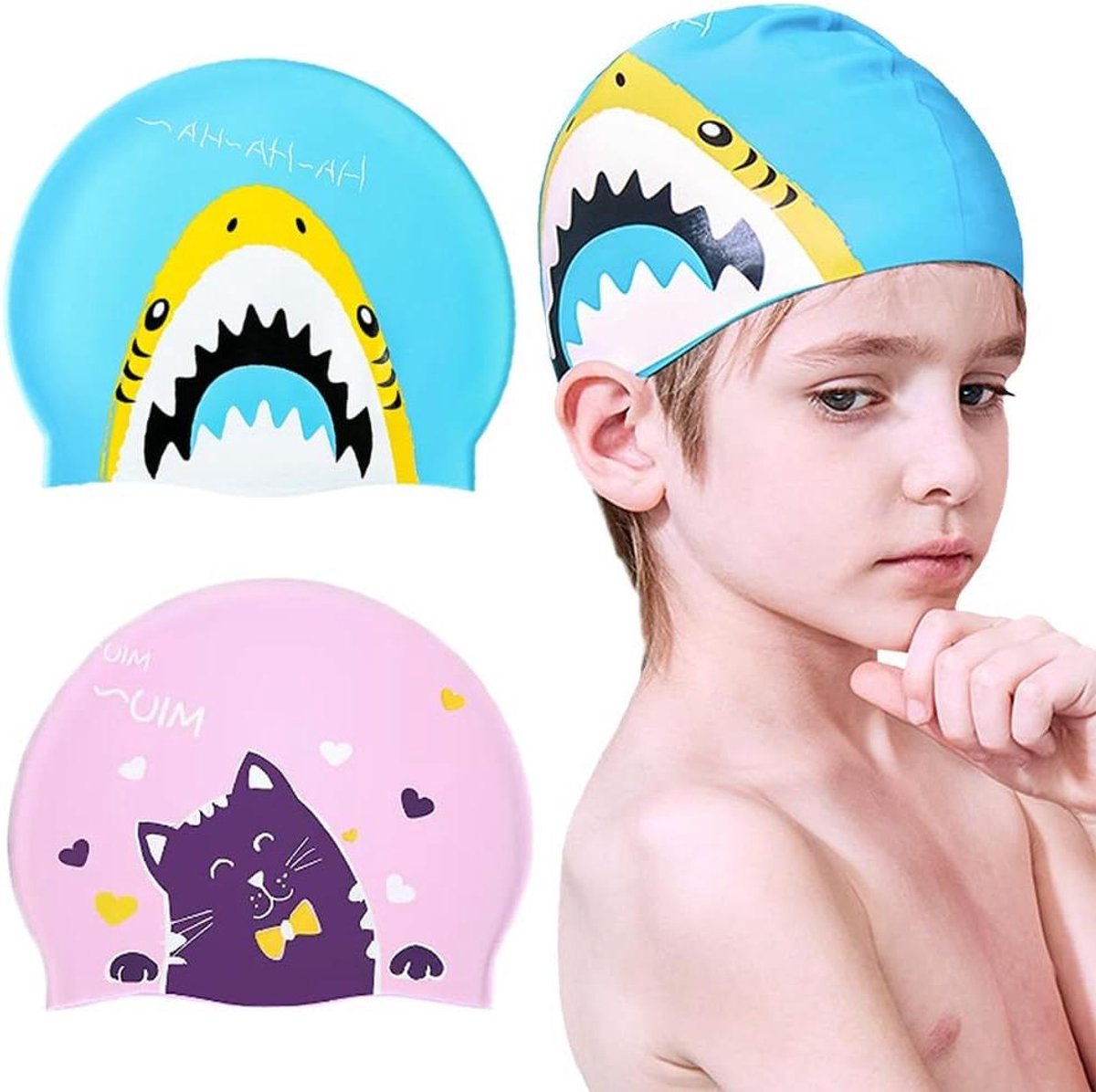 Kinder Badmutsen - Zwemkap Set - Bescherming Haar - Schattige Patronen - 2 stuks - Roze Blauw