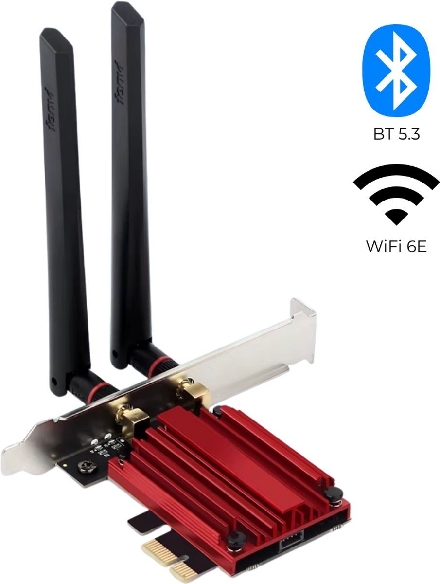 NÖRDIC PCIe AX210 WiFi Kaart – Tri-Band 5400 Mbps (6 GHz/5 GHz/2,4 GHz) – Interne Netwerkkaart met Bluetooth 5.3 – High-Gain 8 dBi Antennes