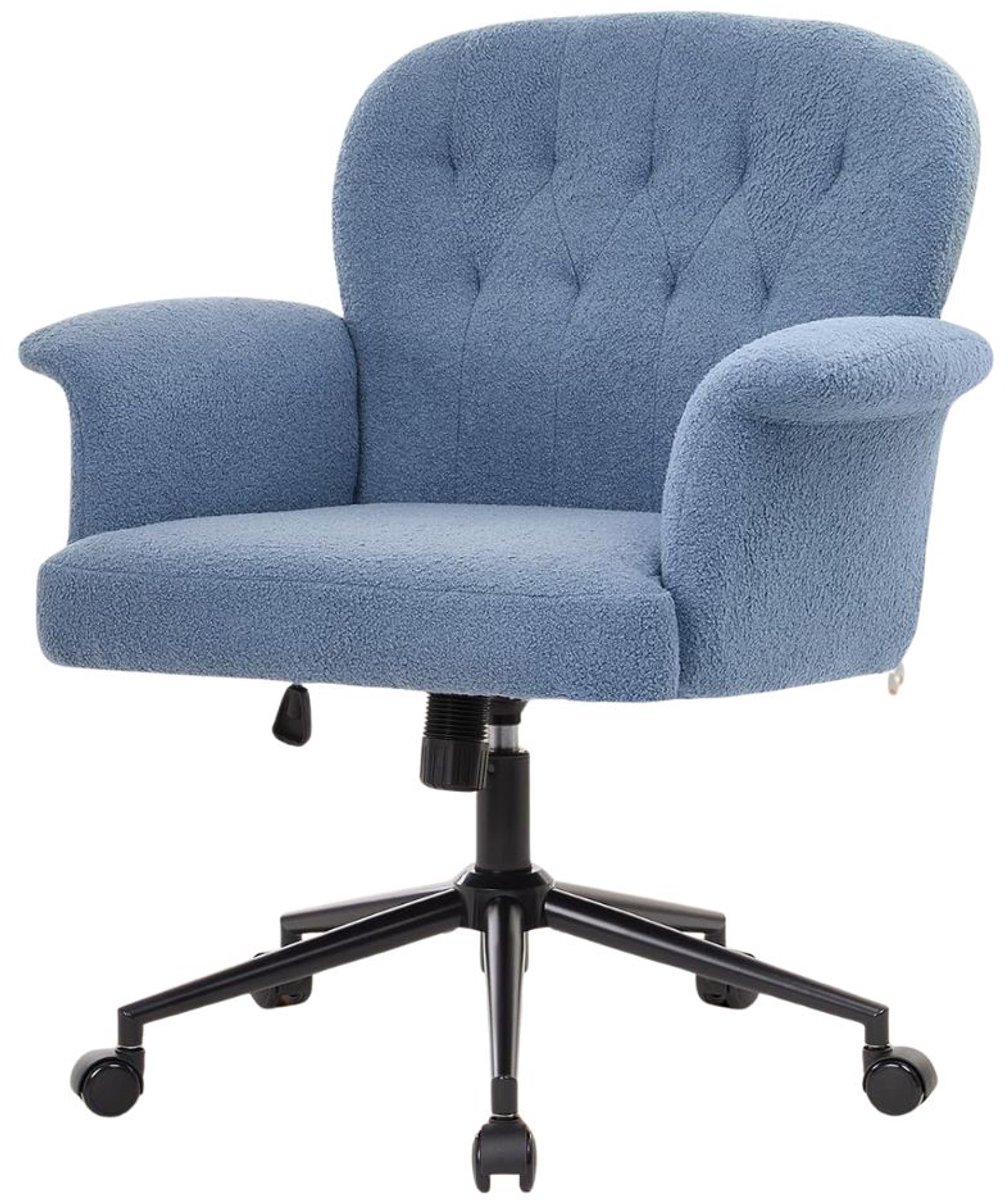 SP® Ergonomische bureaustoel - Bureaustoel van bouclé (teddy-stof) / make-upstoel met wielen en armleuningen - Draaistoel voor de slaapkamer - Blauw - 49cm x 59cm x 98cm