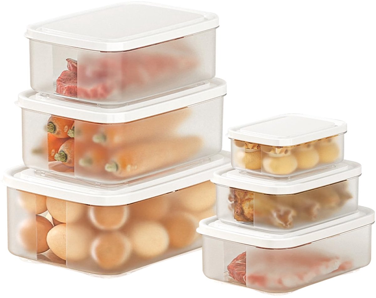 6 stuks plastic voedselcontainers met deksels, koelkast/vriescontainers, maaltijdbereidingscontainers, luchtdicht, lekvrij, BPA-vrij, stapelbaar, magnetronbestendig