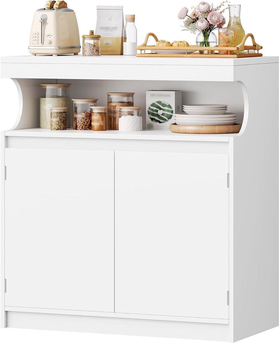 Dressoir - Buffetkast Ladekast - Opbergen Woonkamer - Verstelbare Plank - 80 x 40 x 85 cm - Wit