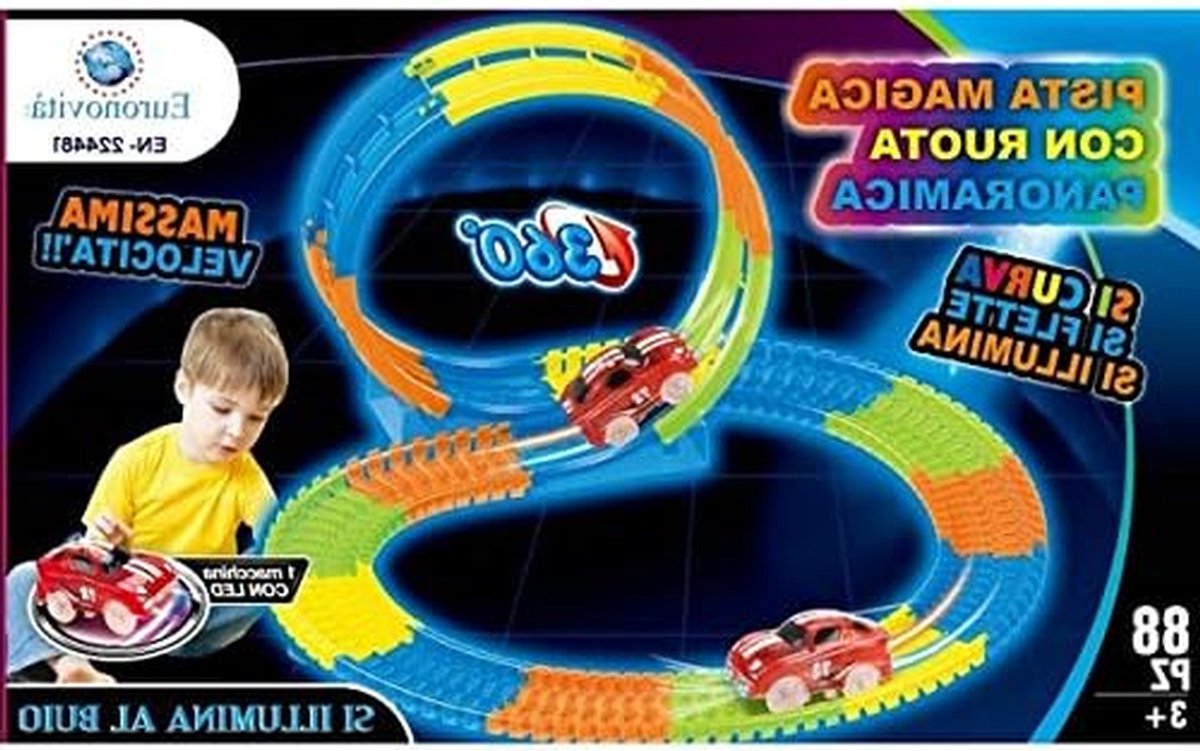 Racebaan voor kinderen - Flexibele baan - Creatief spelen - Lichtgevend in donker - 88 delig - Veelkleurig