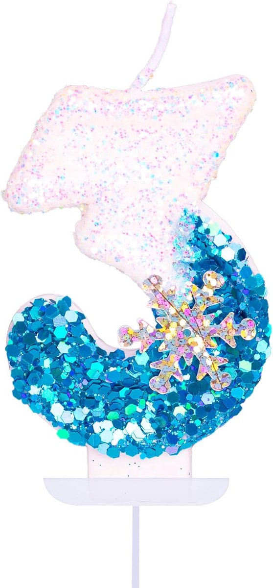 3e verjaardagskaars blauw nummer 3 kaars voor verjaardagstaart, 3 verjaardagskaars 3e kaars voor taart, 3e verjaardagstaart kaars taart toppers voor 3 jaar oude meisjes Frozen thema