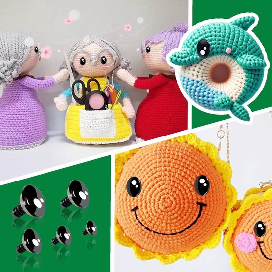 Ogen met Sluitringen 8 tot 16 mm Schattig Veiligheidsogen Kunststof Ronde Platte Amigurumi Ogen voor Gehaakte Dieren Marionet Pluche Dier — afbeelding 2