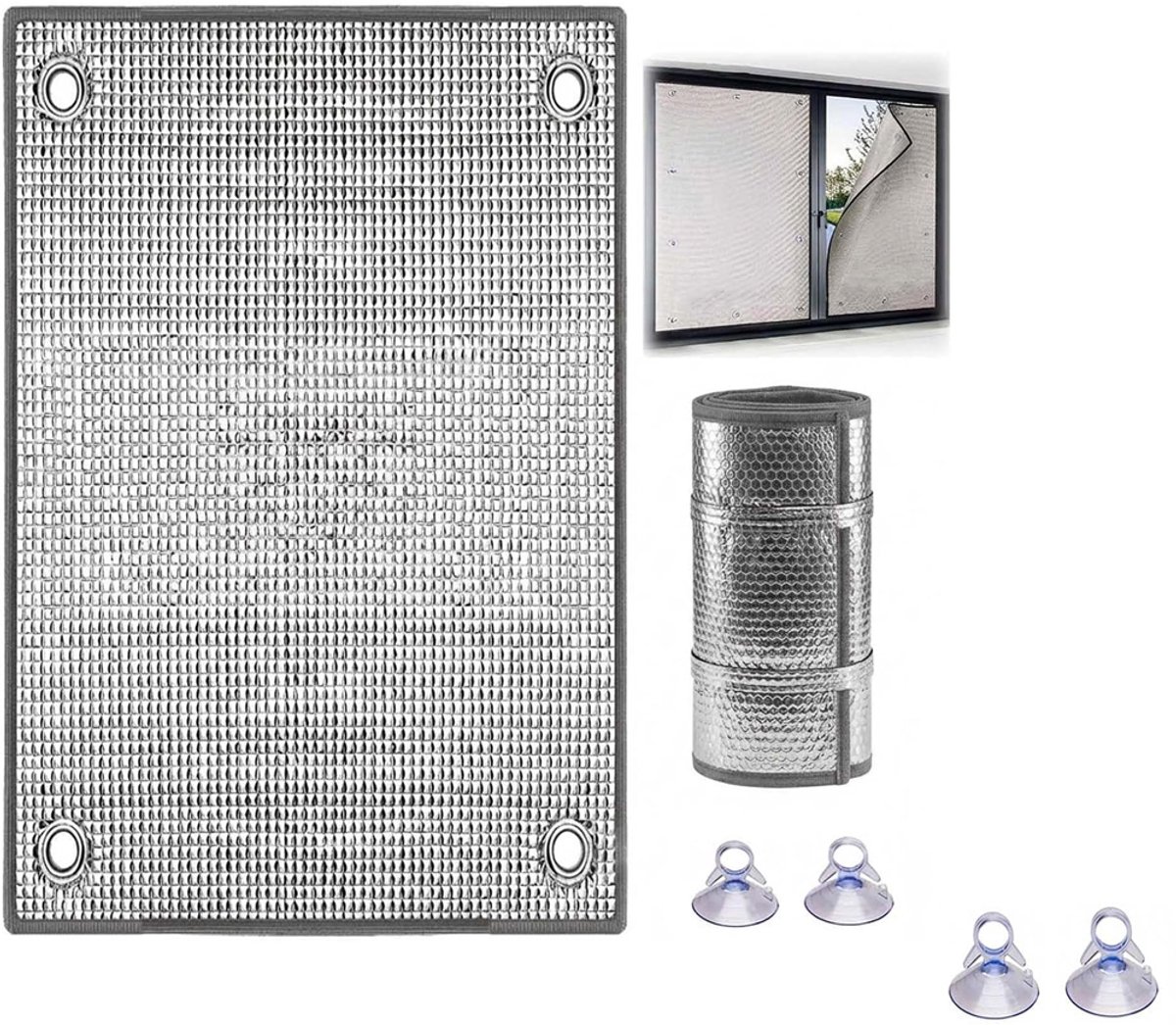 1 stuk - Isolerend - Zonwerende en warmte-isolerende folie - Thermische Isolatiefolie voor Camperraam en Dakraam - Aluminiumfolie Hitte Reflecterend - Verduisterend - Herbruikbaar - Met Zuignappen - Voor Deur, Slaapkamer en Thuis - 80x100 cm- Grijs