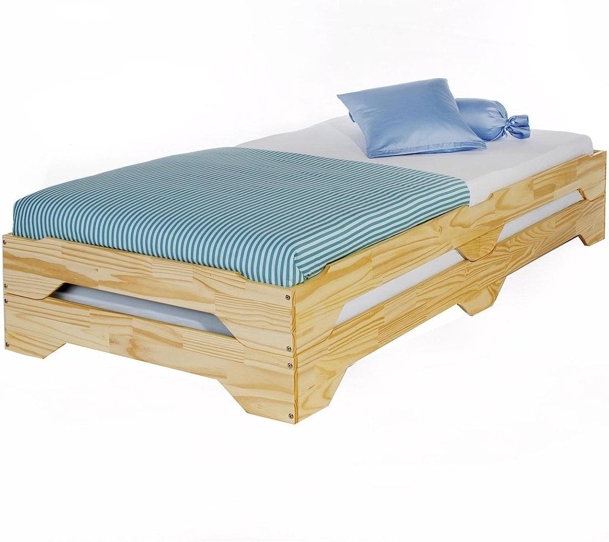 Stapelbed set - Logeerbed eenpersoons - Ruimte besparen - Massief grenenhout - 90 x 200 cm - Naturel