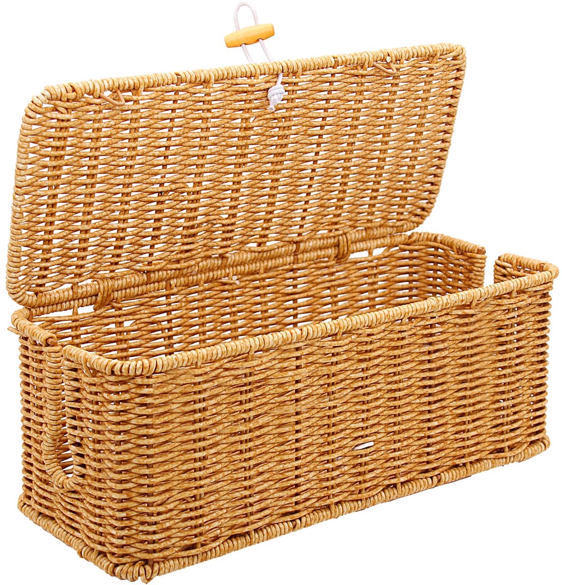 Stekkerdoos Opbergbox - Kabel Organizer voor Snoeren Wegwerken - 32,5×13,5×13 cm - Rotanstijl Kabelbox - Kabeldoos voor Op/Onder Bureau, TV en PC
