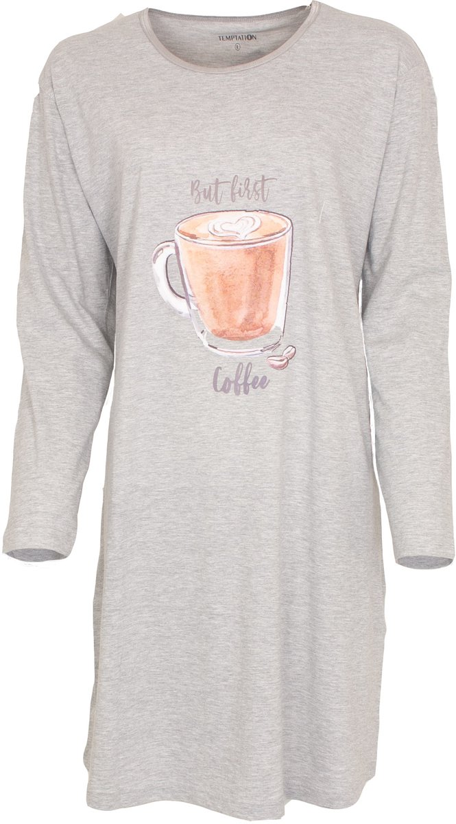 Temptation Dames Nachthemd/Bigshirt Grijs Melange Maat