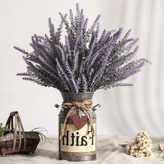 Kunstlavendel met Vaas - Nep Lavendelboeket - Huis Decoratie - Rustieke Vintage Stijl - 37 cm Hoogte - Paars