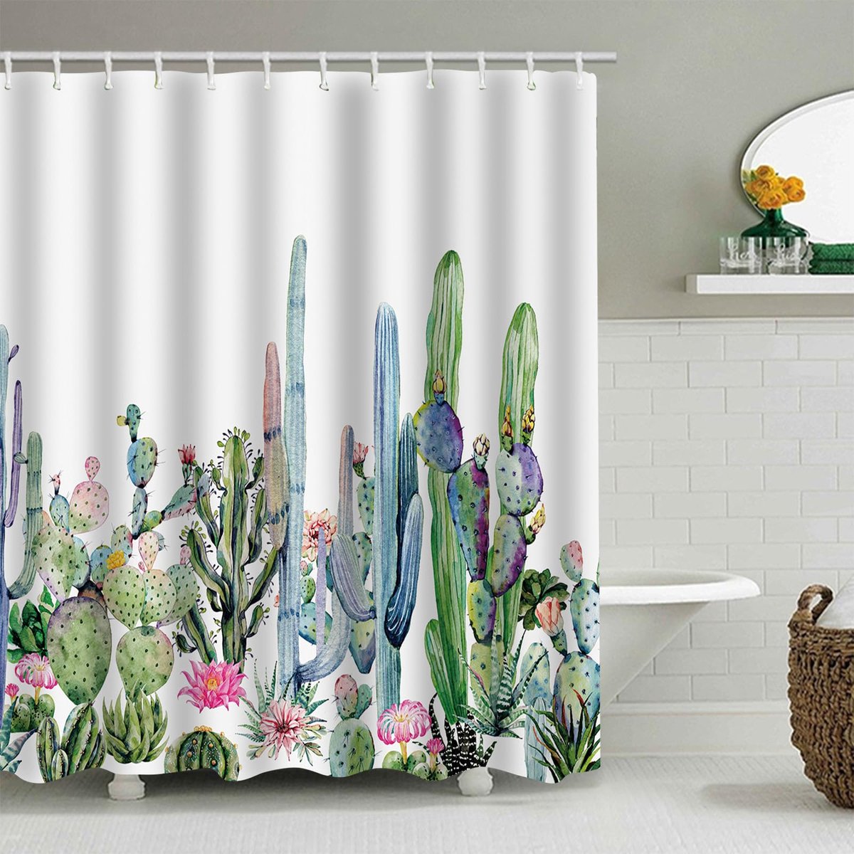 Douchegordijn, 180 x 180 cm, schimmelwerend, waterdicht, wasbaar, sneldrogend, badkamer voor bad, met 12 ringen