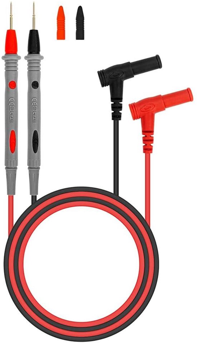 Meetsnoeren Multimeter - Testkabels - Stroomcontrole - Schuine Banaanstekker - 1 Meter - Zwart