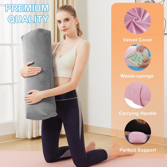 Yoga Bolster Kussen - Meditatiekussen Yogakussen - Restorative Yoga - Zachte Fluwelen Cover - 68.58 x 25.4 x 12.7 cm — afbeelding 2
