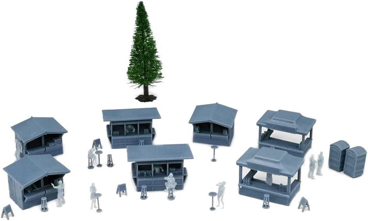 Kerstmarkt Figuren Set - Modelbouw Kerst - Diorama Bouwen - 3D Geprint Resin - 1:87 HO Schaal - Ongespoten