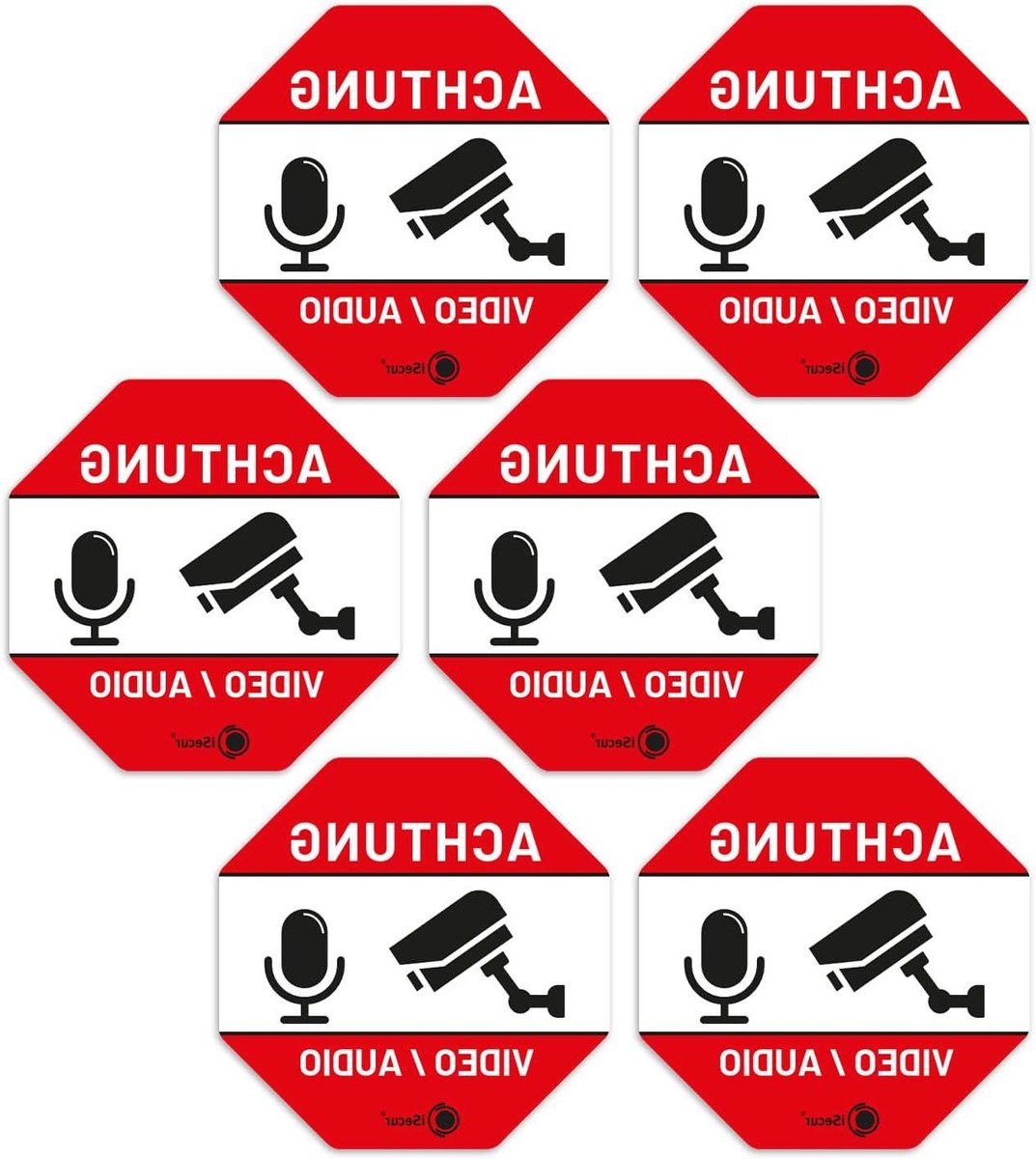Waarschuwingsstickers Video Audio - Surveillance Stickers - Veiligheid Melden - UV Beschermende Laminering - 4.5 cm - Rood Wit