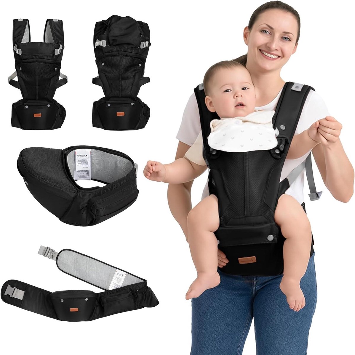 Babydraagzak - Peuterdrager Heupzitje - Handsfree Dragen - 6-in-1 Veiligheidscertificeerd - 32-227 kg - Zwart
