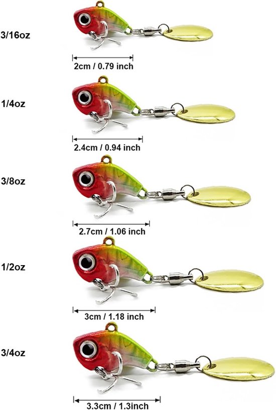 5 stuks kunstmatig kunstaas + 10 kalebasvormige pinnen - Metaalkleurig kunstaas - Ontwerp voor verre worpen - Draaischijf - Vishengel - 1-1-1 cm - Voor het vissen op baars, forel en andere vissen - Metaalkleurige afwerking — afbeelding 4