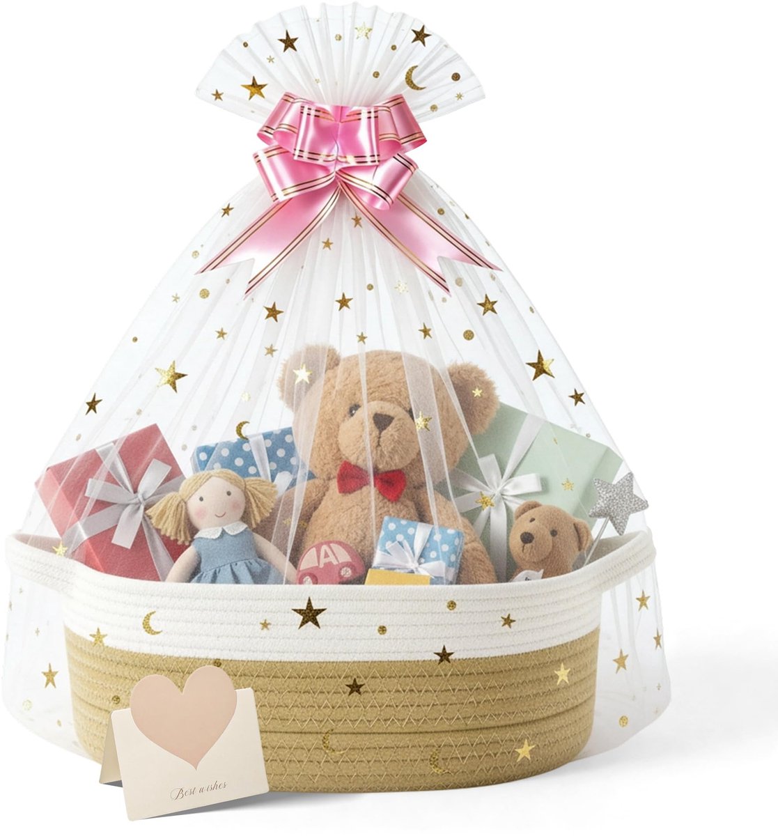 Mand leeg groot, presentatiemand leeg (30 x 20 x 12 cm) + wenskaart, mand voor geschenken, kerstmand, mandje, noodmandje, bruiloft
