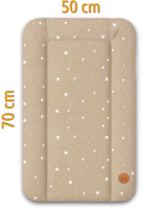 Verschoonmat Waterdicht Afwasbaar Baby 70x50 cm - Voor Verschoningsmeubel Verschoningselement Commode Wasmachine Zachte Hygiënische Mat Makkelijk Schoon Te Maken Oeko-Tex Beige met witte sterren — afbeelding 2