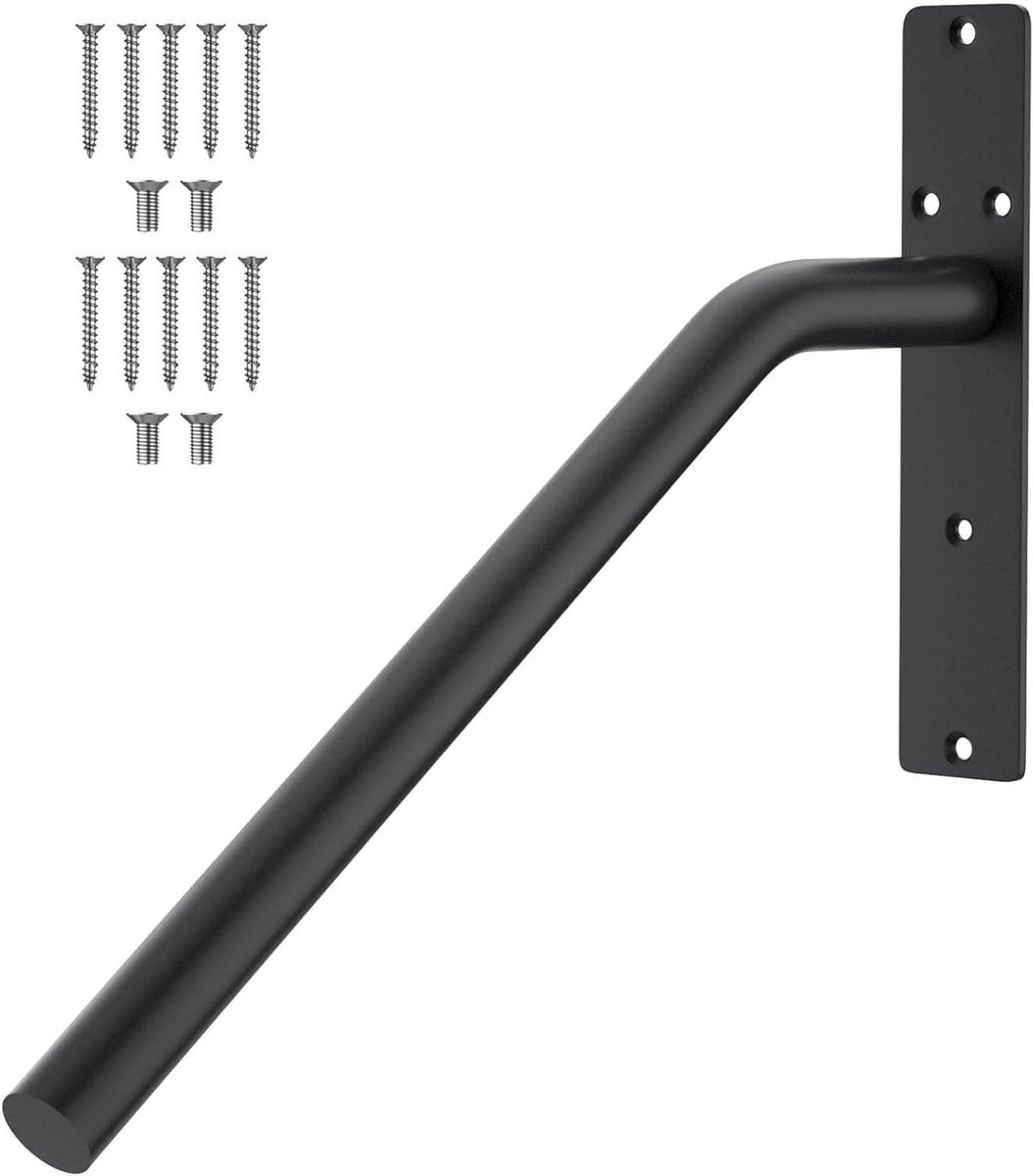 Wandmontage Leuning - Grijpstang Buitentrap - Veilig Traplopen - Heavy Duty Staal - 40 cm Lengte - Zwart