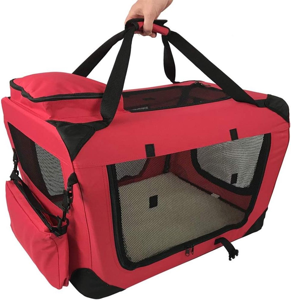 Dierenmand - Draagtas - Veilig Vervoer - Opvouwbaar Frame - 70cm - Rood